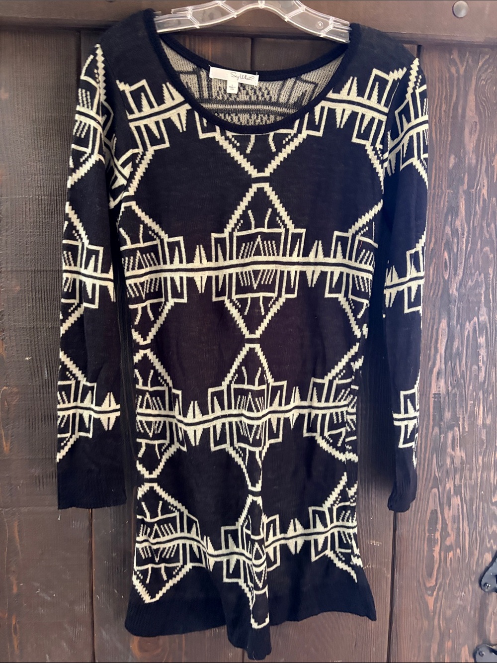 Say What? Black and White Geometric Knit Sweater Dress